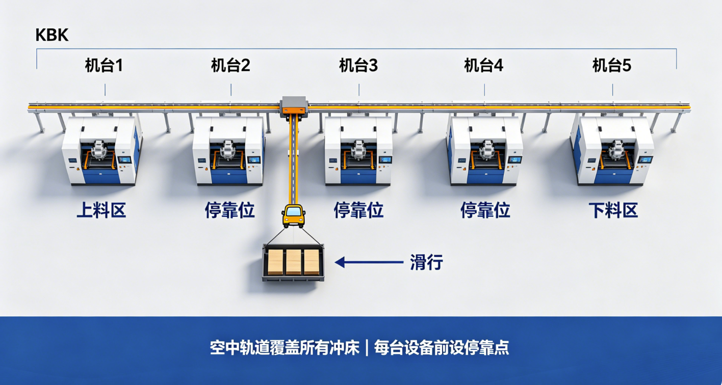 KBK轨道覆盖冲床工序布局示意图
