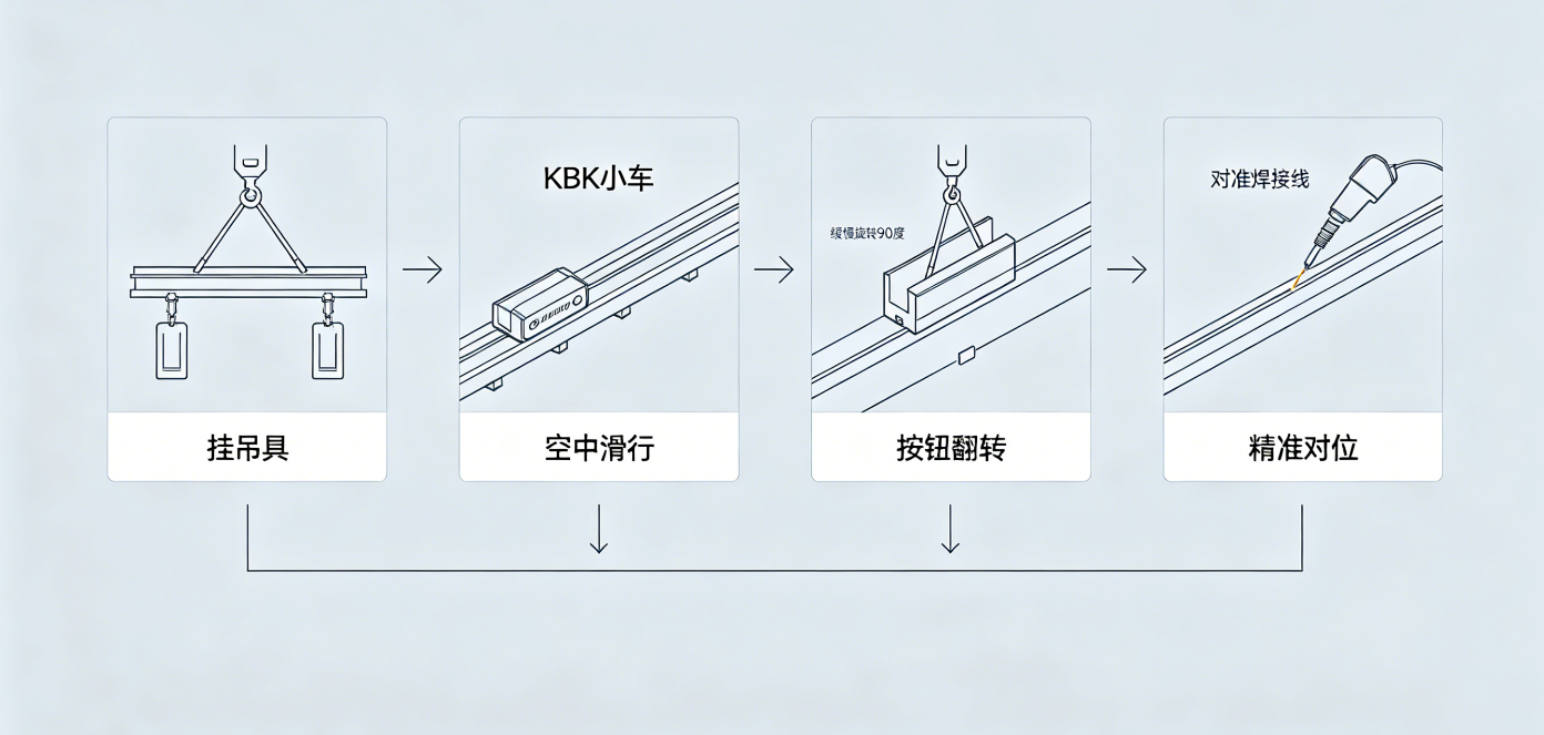 KBK焊接工位吊运翻转对位四步流程图