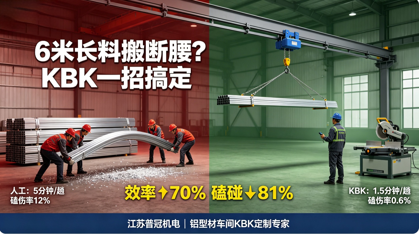 铝型材车间人工搬运与KBK空中搬运对比图