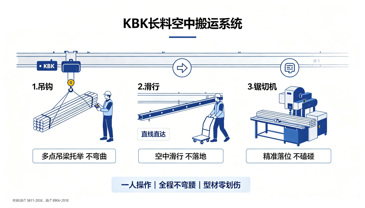 KBK长料空中搬运三步骤示意图
