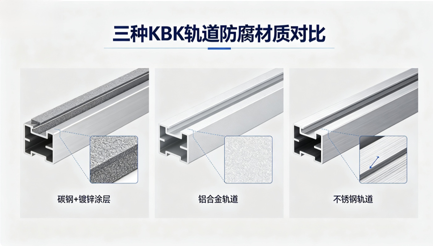 碳钢铝合金不锈钢KBK轨道材质对比