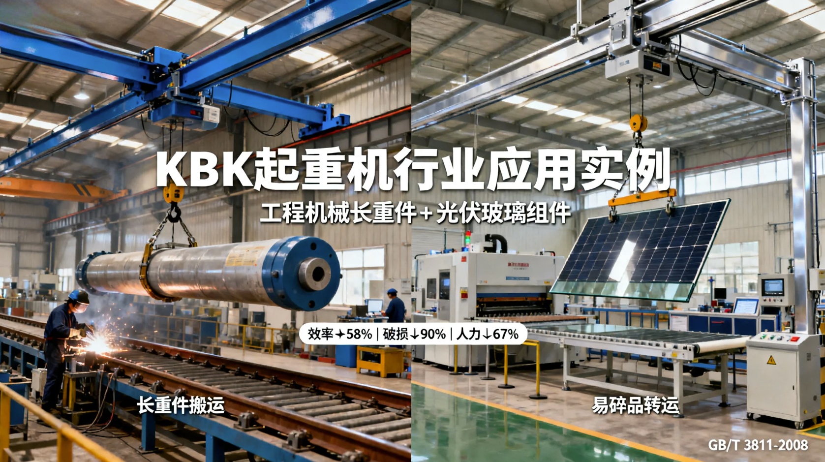 KBK起重机行业应用实例：工程机械长重件搬运与光伏玻璃组件转运解决方案