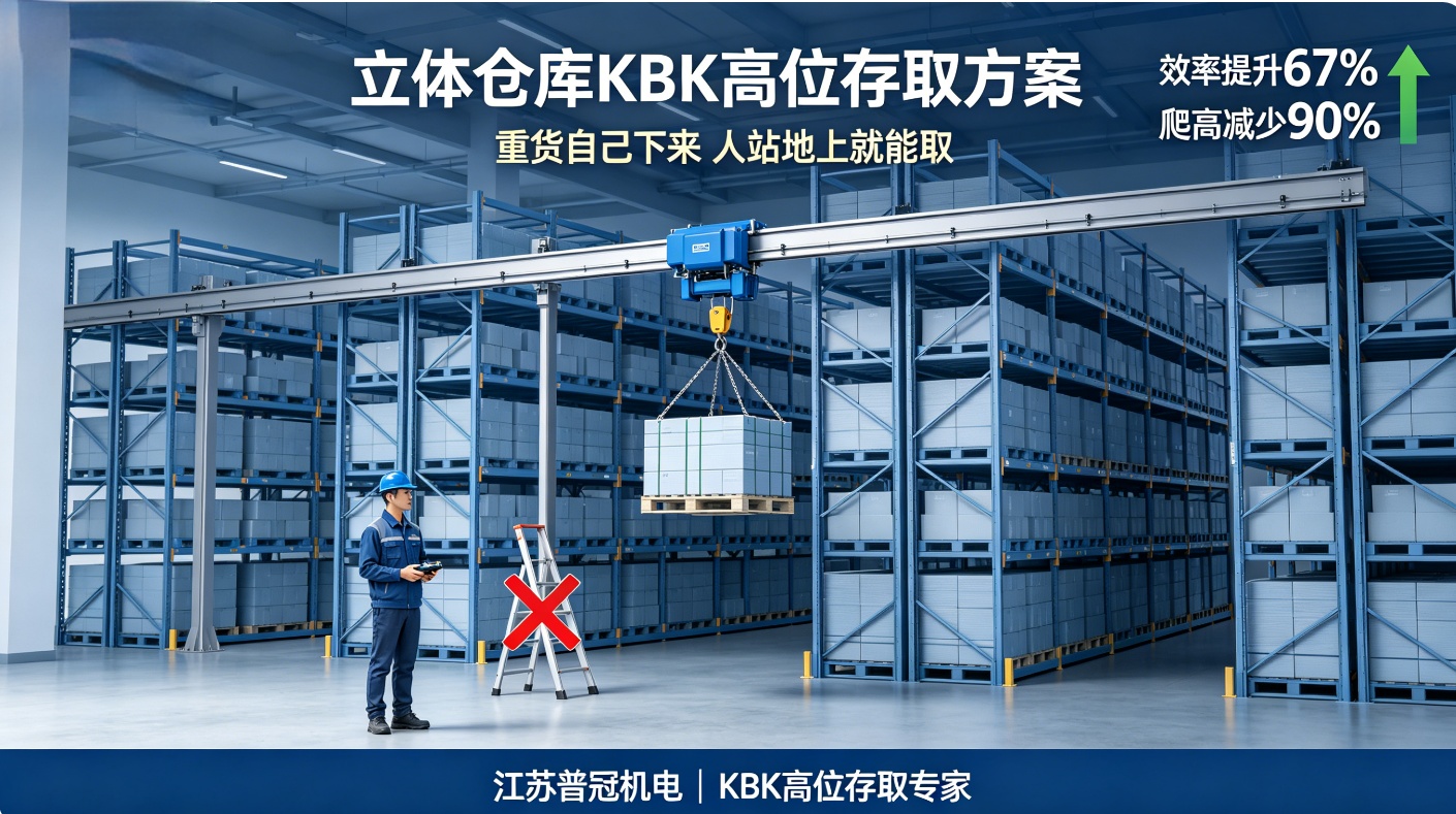 立体仓库高位货架存取难？KBK轻型起重机让重货“自己下来”