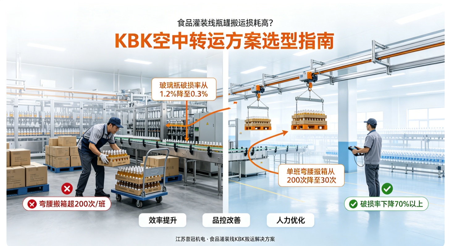 食品灌装线瓶罐搬运损耗高？KBK轻型起重方案选型指南